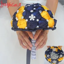 WifeLai-великолепная бриллиантовая брошь Шелковый Свадебный искусственный цветок темно-синий желтый цвет Брошь Свадебный букет W231-1