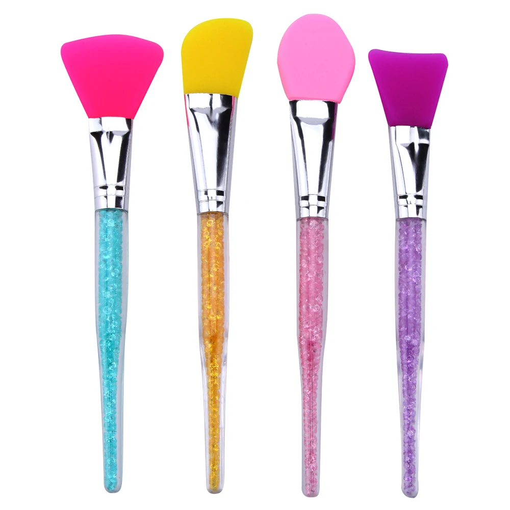 4pcs Rhinestone Facial Mask Brush Silicone Mud Mixing Face Care