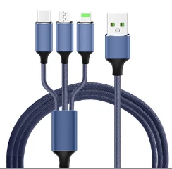 3 в 1 кабель для быстрой зарядки нейлоновый Плетеный несколько USB шнур с разъемом type C/для Lightning/Micro USB для iPhone/Galaxy S8 - Цвет: Серый