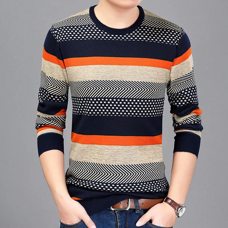Men Sweater Pullover Spring Autumn Male Sweaters Fashion Print Round Neck Ethnic Style Sweater Pullover Men