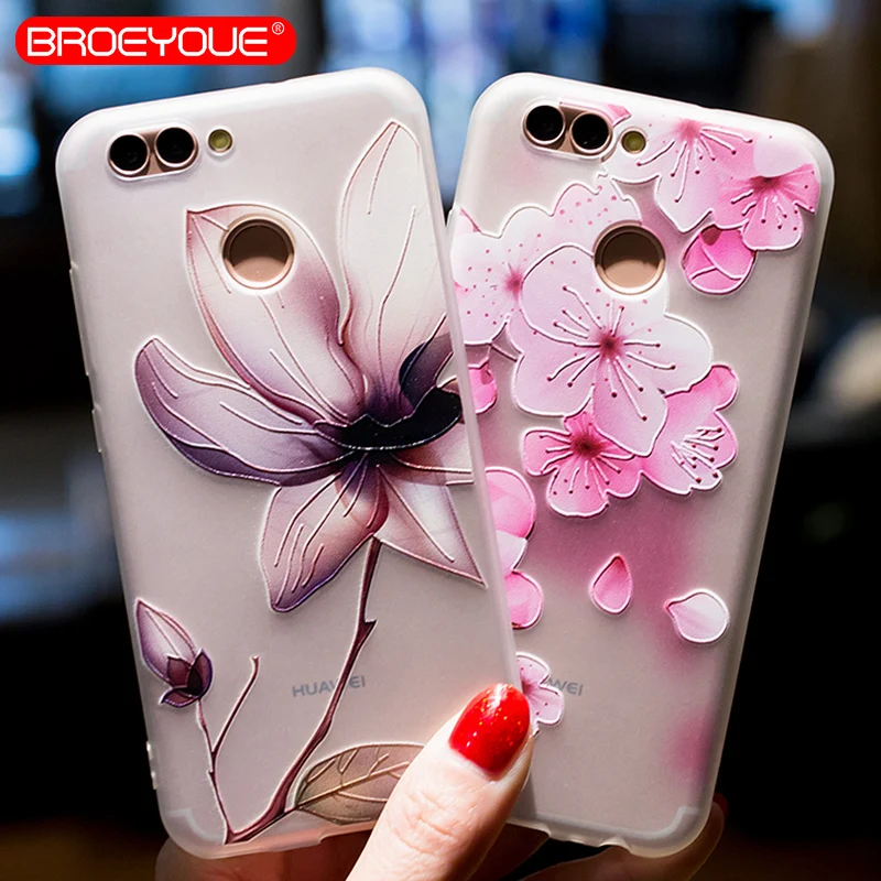 

BROEYOUE Cases For Huawei Nova 2 P20 Lite Case 3D Relief Soft Silicone TPU Back Cover Flower Ultra Thin Matte For Huawei P20
