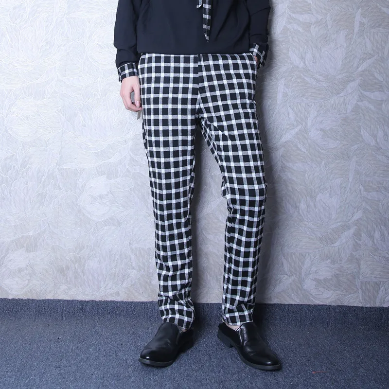 

2019 Men's clothing Bigbang Hair Stylist fashion Personality Black-and-White Checker Academy Style casual pants costumes