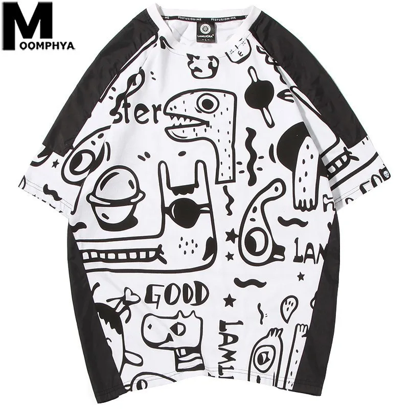 

Moomphya 2019 Anime Graffiti Printed Short Sleeve Funny T Shirts Streetwear Hip Hop T-Shirt For Men Summer Top T Shirt Men