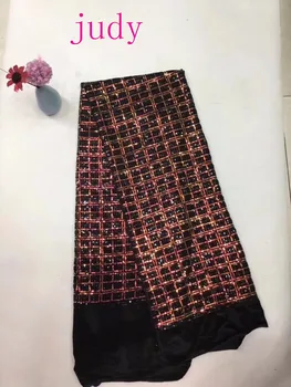 

stock 5yards HT59 3 color sequins embroidery bottom grid flannelette French fashion fabrics for wedding dresses Free shipping