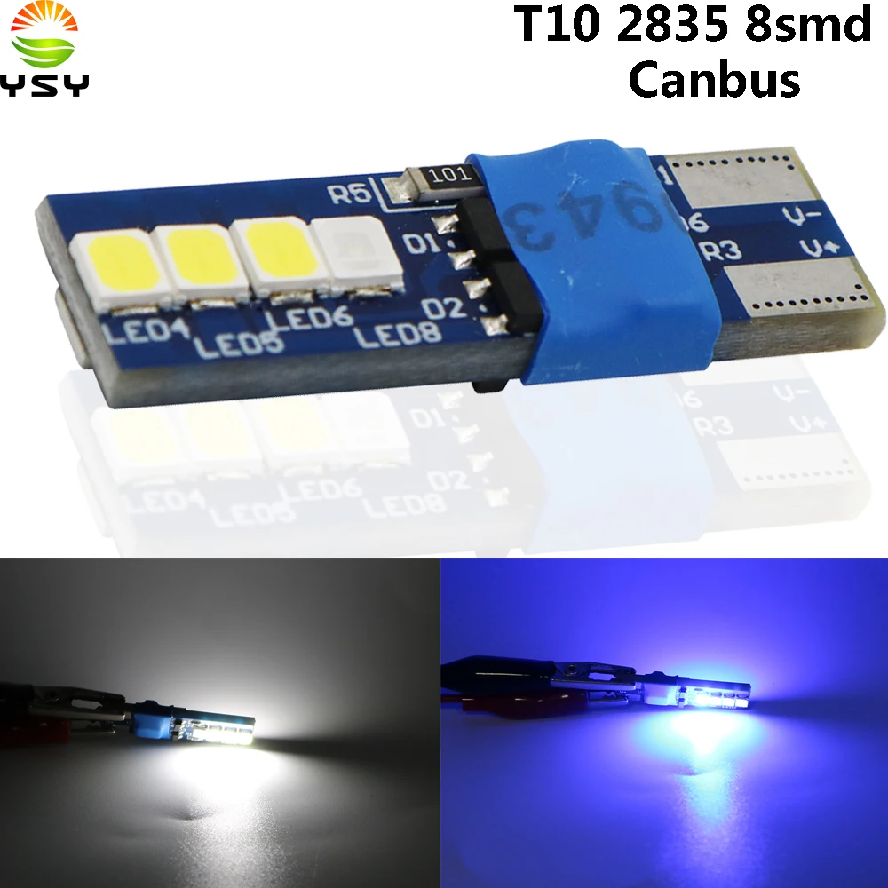 

YSY 100X T10 8smd 2835 LED car Light W5W C10W t10 led canbus 194 2835 SMD Error Free Blue White Light Bulbs Reading Lights DC12V