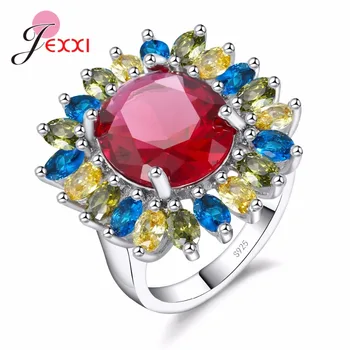 

925 Sterling Silver Exaggerated Rings For Women Wedding Accessory Colorful Cubic Zircon Crytsal Engagement Jewelry