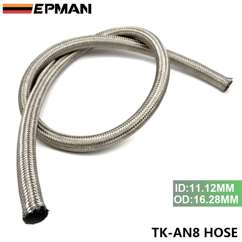 

AN 8 (ID:11.12MM OD:16.28MM )Stainless Steel Braided Fuel Line Oil Gas Hose each 1M 3.3FT TK-AN8 HOSE