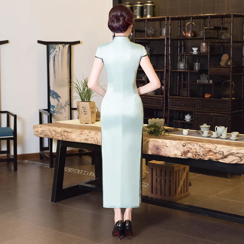 Китайские традиционные Длинные Cheongsam Для Женщин Шелковое Платье Размеры M-3XL