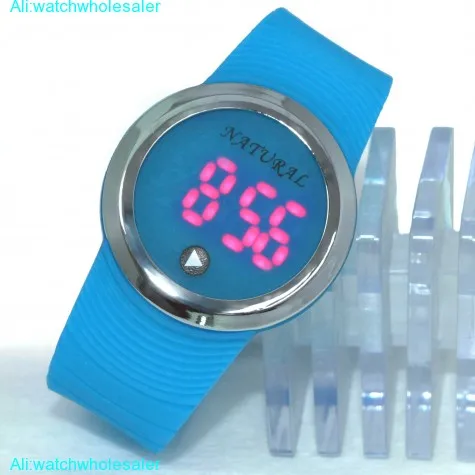 DW418E PNP Shiny Silver Watchcase LED Silicone Blue Band Men Women Digital Watch