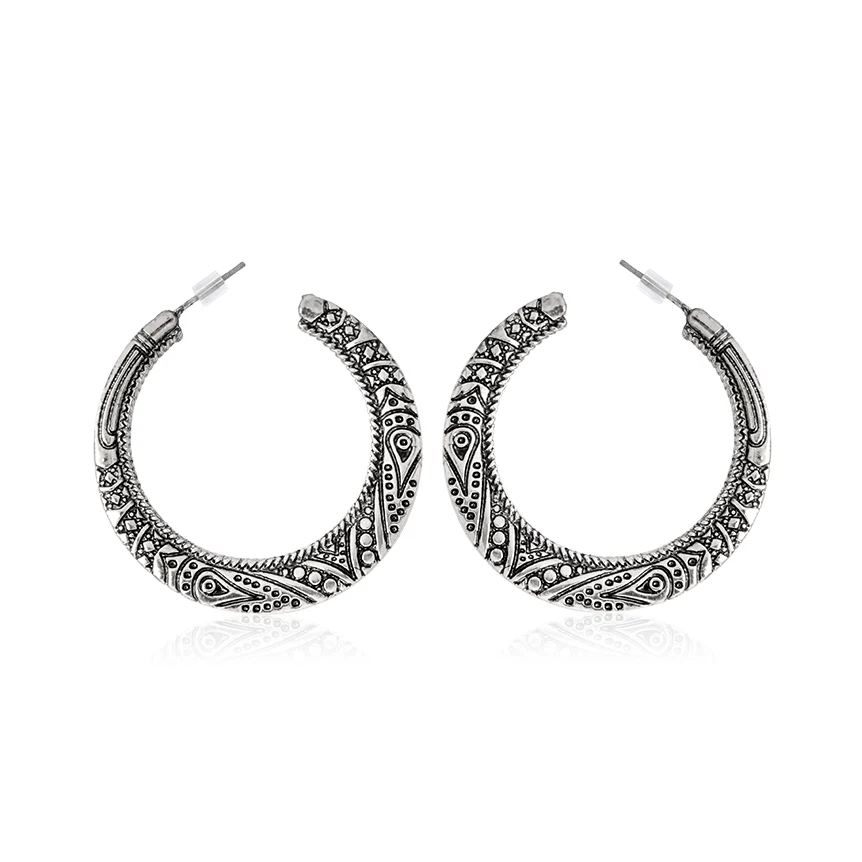 

Vintage Totem Circle Hoop Earrings Bohemia Ancient Gold Silver Big Earrings For Women Girl Boho Jewelry Gift