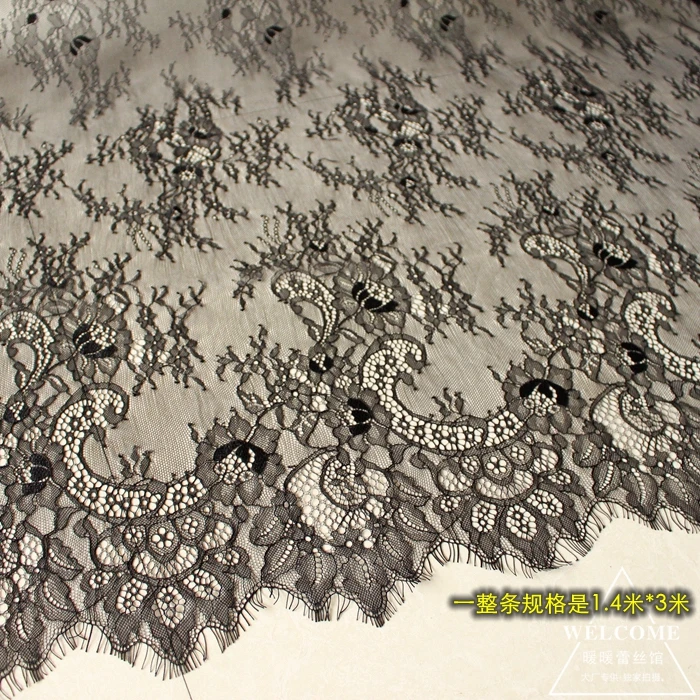 

3 Meters Sexy Eyelash Lace Fabric Nylon Wedding Dress Eyelash Lace Soft Black/ White French Bilateral Lace Fabric