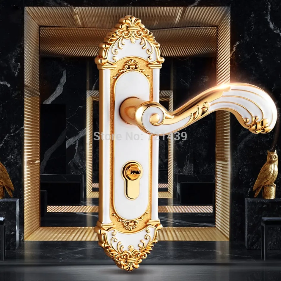  Europen Fashion Amber Gold Interior Solid Wood Panel Handle Lock Amber White Bedroom Bookroom Kitch - 1000008150980