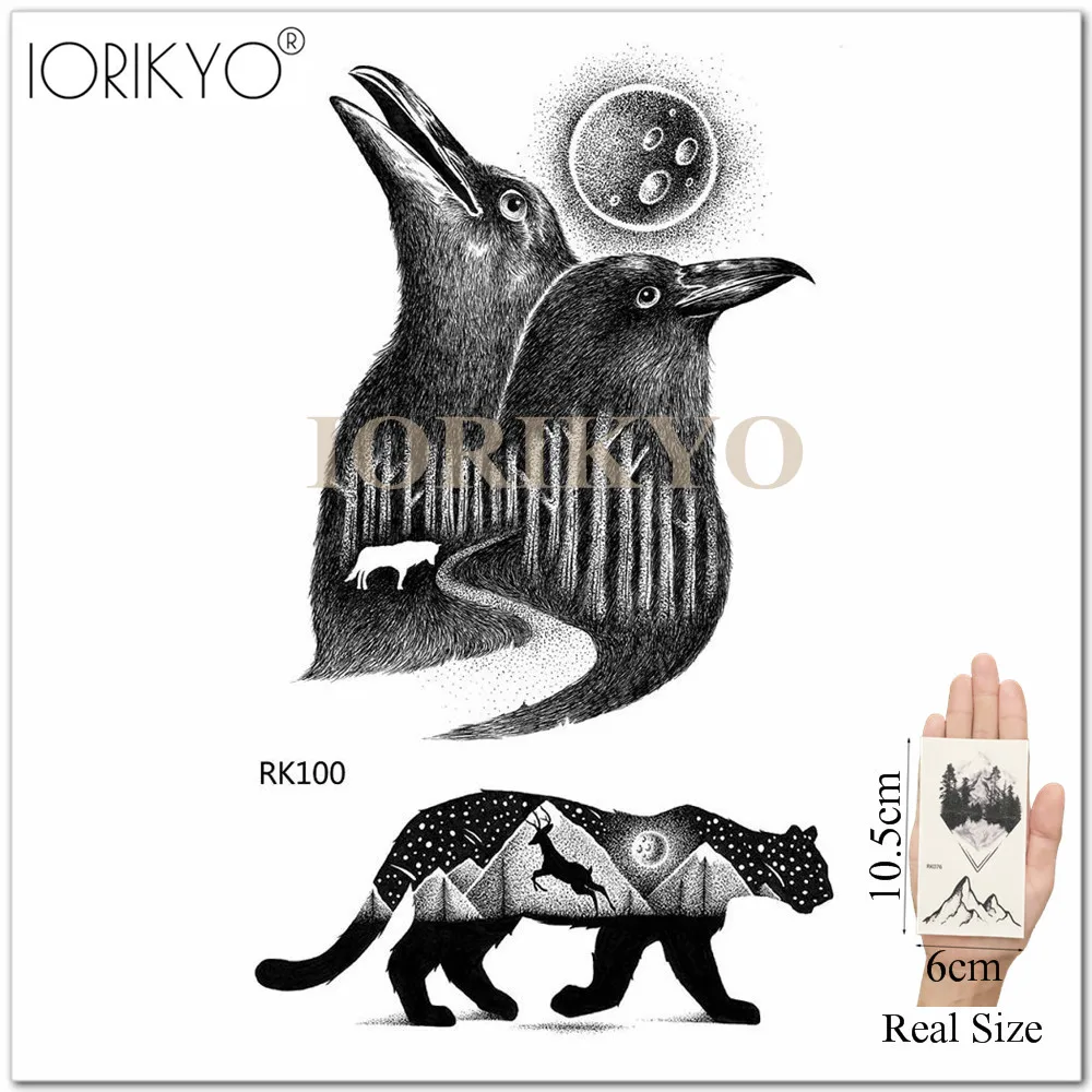Мужская временная татуировка IORIKYO черная Колибри тату наклейки для женщин