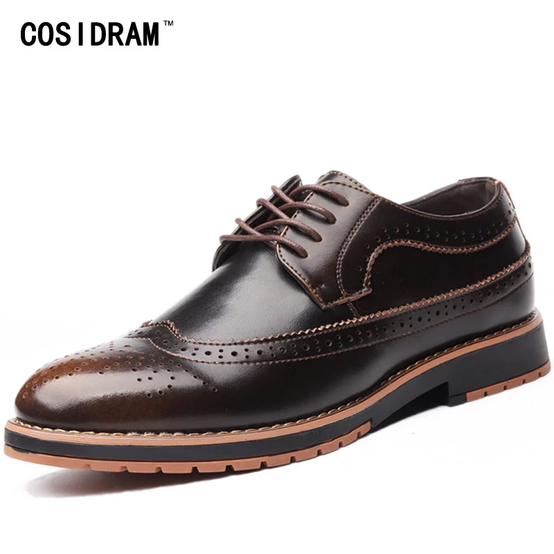 COSIDRAM Brogue Men Shoes Genuine Leather Oxford Shoes For Men Oxfords