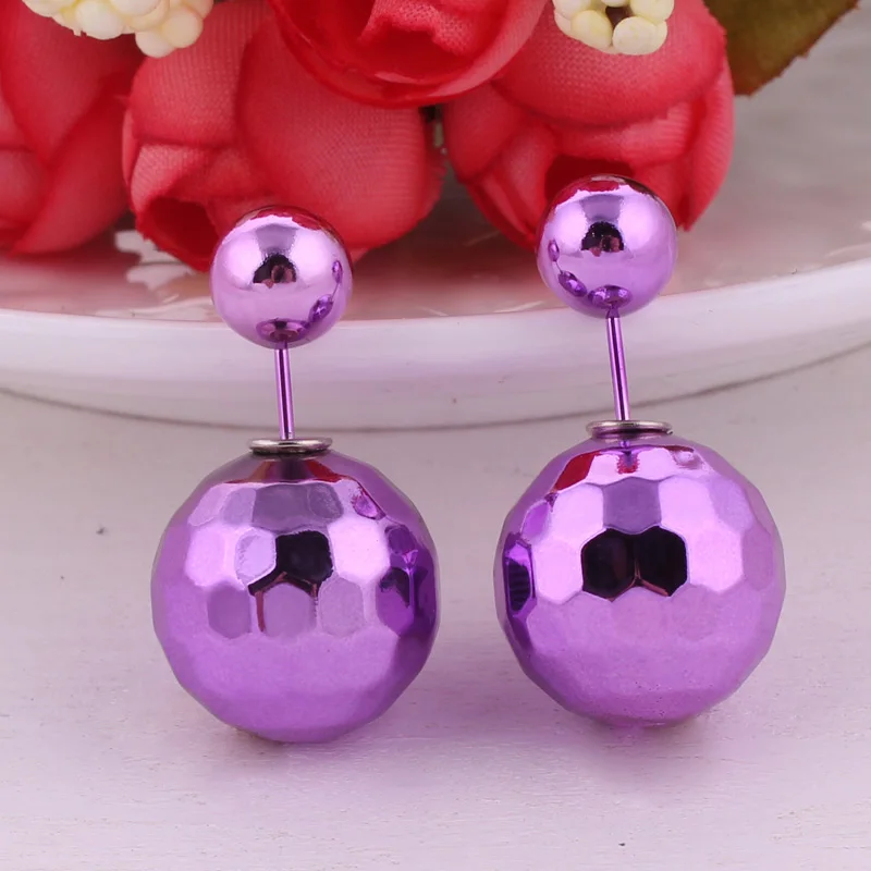 Уникальный дизайн, 7 цветов, многогранная Форма Земли, Сияющие, УФ, двухсторонние жемчужные сережки-гвоздики Большие шарики, ювелирные изделия для женщин, Brincos - Окраска металла: Purple
