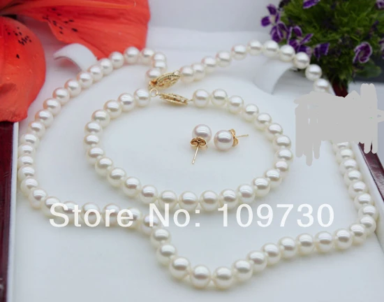 

Jewelry 00651 PERFECT 6.5-7MM AAA++ WHITE AKOYA PEARL NECKLACE SET 18