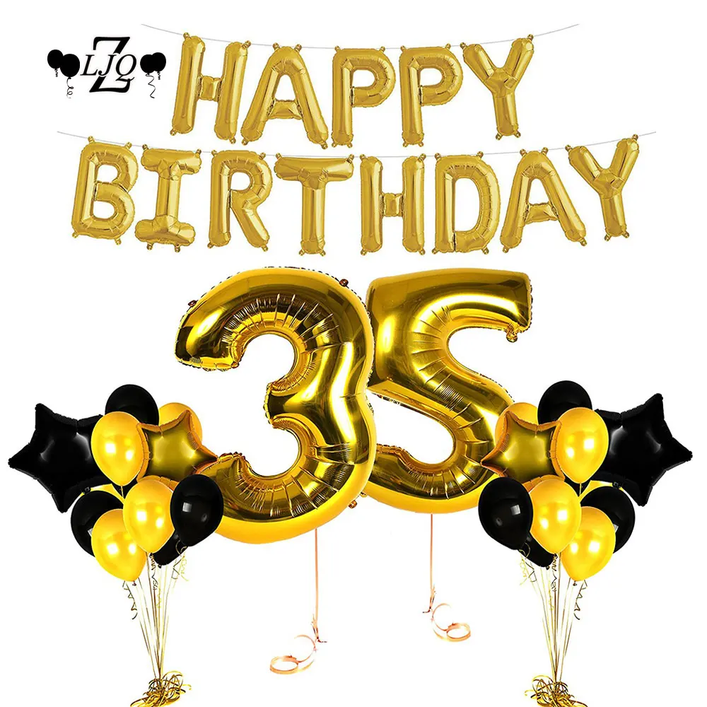 ZLJQ 35th День Рождения украшения Happy Bday баннерный набор B day праздничные