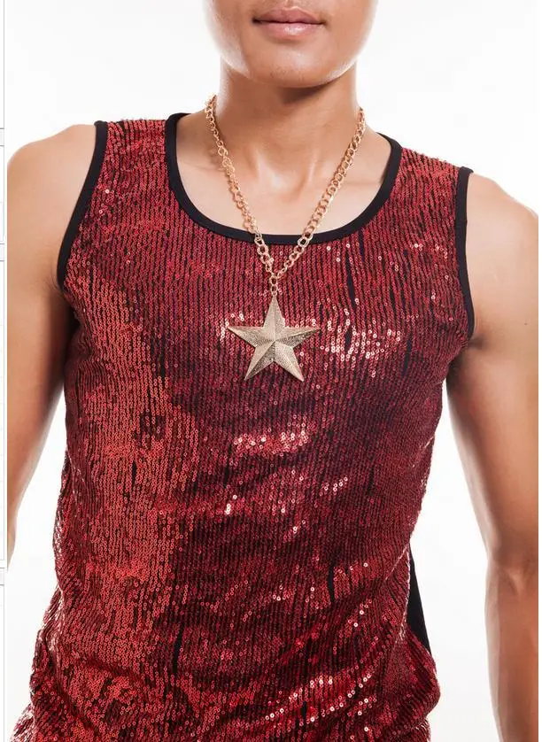 Для певицы для сцены с красными блестками мужской жилет мужской masculinas брендовая мужская одежда сексуальная майка 1 camisetas regatas masculinas 2XL - Цвет: Красный