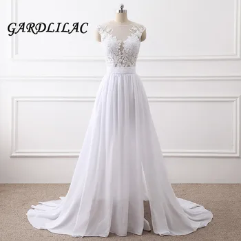 

2019 White Beach Wedding dresses Top See Though Lace Appliques Women Plus Size for Wedding Wedding Party Dress Bridal Gown G053