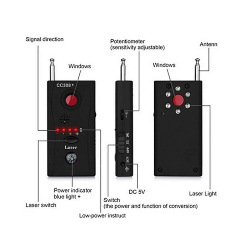  CC308 + Wireless GPS Signal Detektor Scanner Anti-abhören Anti-Candid GSM Gerät Finder Full-frequen