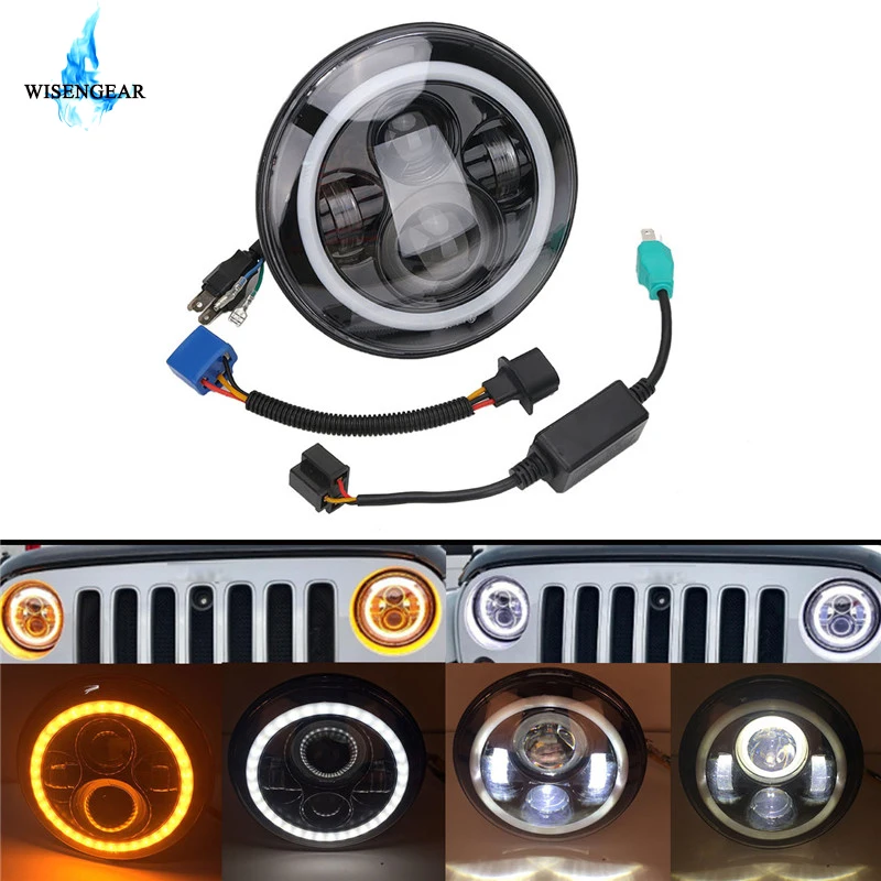

WISENGEAR Black 7" 40W LED Headlight H4 H13 High Low Beam Halo Ring Angel Eye DRL Bulb For Jeep Wrangler JK TL LJ Hummer H1 H2