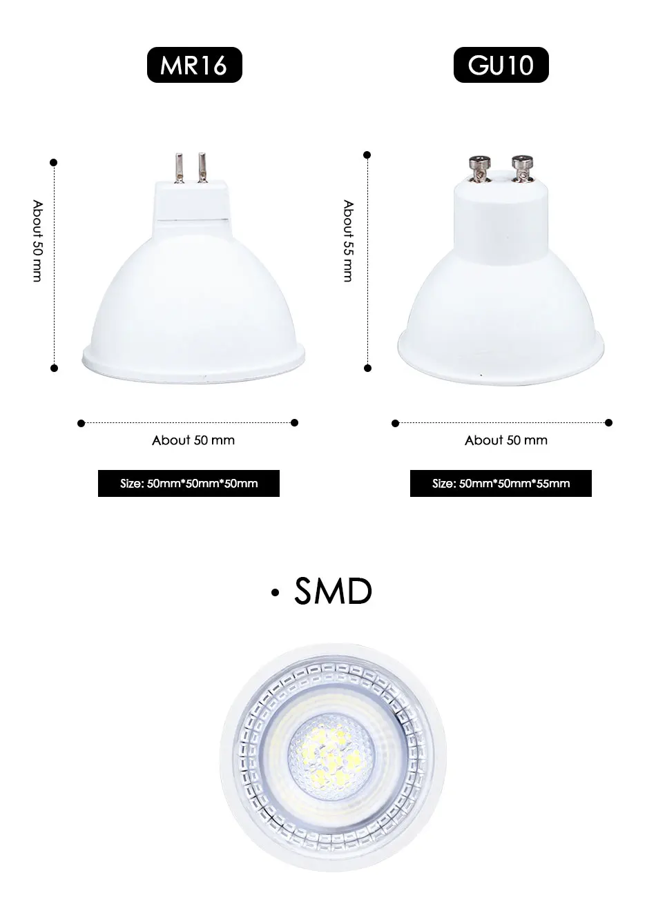 GU10 MR16 светодиодный лампочка направленного света GU5.3 прожектор AC 12 В 220 В 110 В SMD 6 Вт домашний декор Lampara Крытый энергосберегающий Bombillas