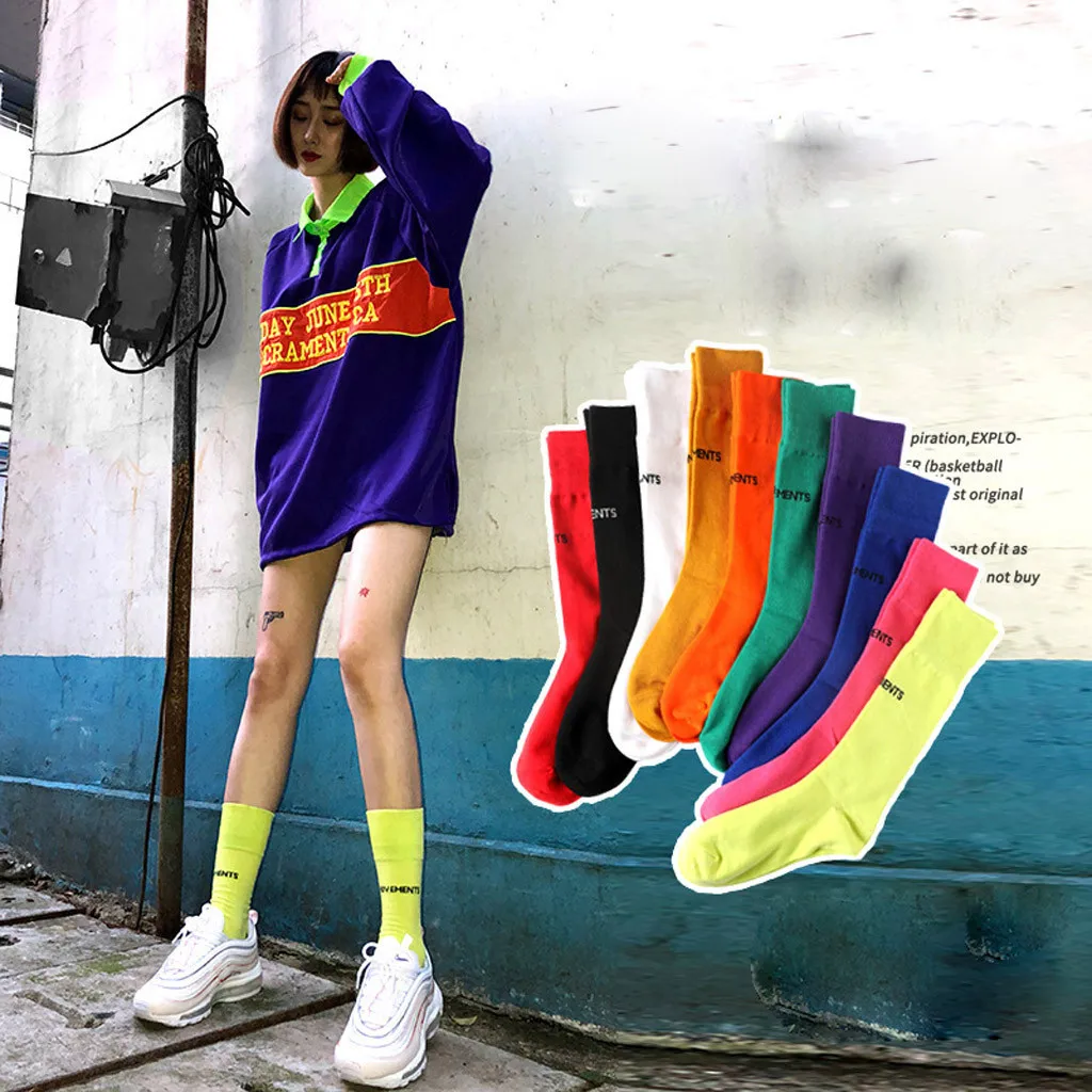 Гольфы высококачественные носки Для женщин длинные хлопковые Для женщин девушки Многоцветный конфеты Цвета чулки хлопковые носки Модные