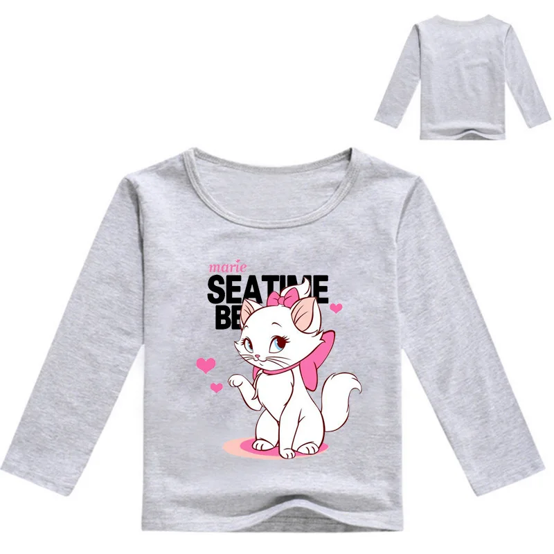 От 2 до 12 лет Marie Aristocats Cat летняя одежда с короткими рукавами детская игровая футболка топы для девочек с героями мультфильмов, футболки для маленьких мальчиков и девочек