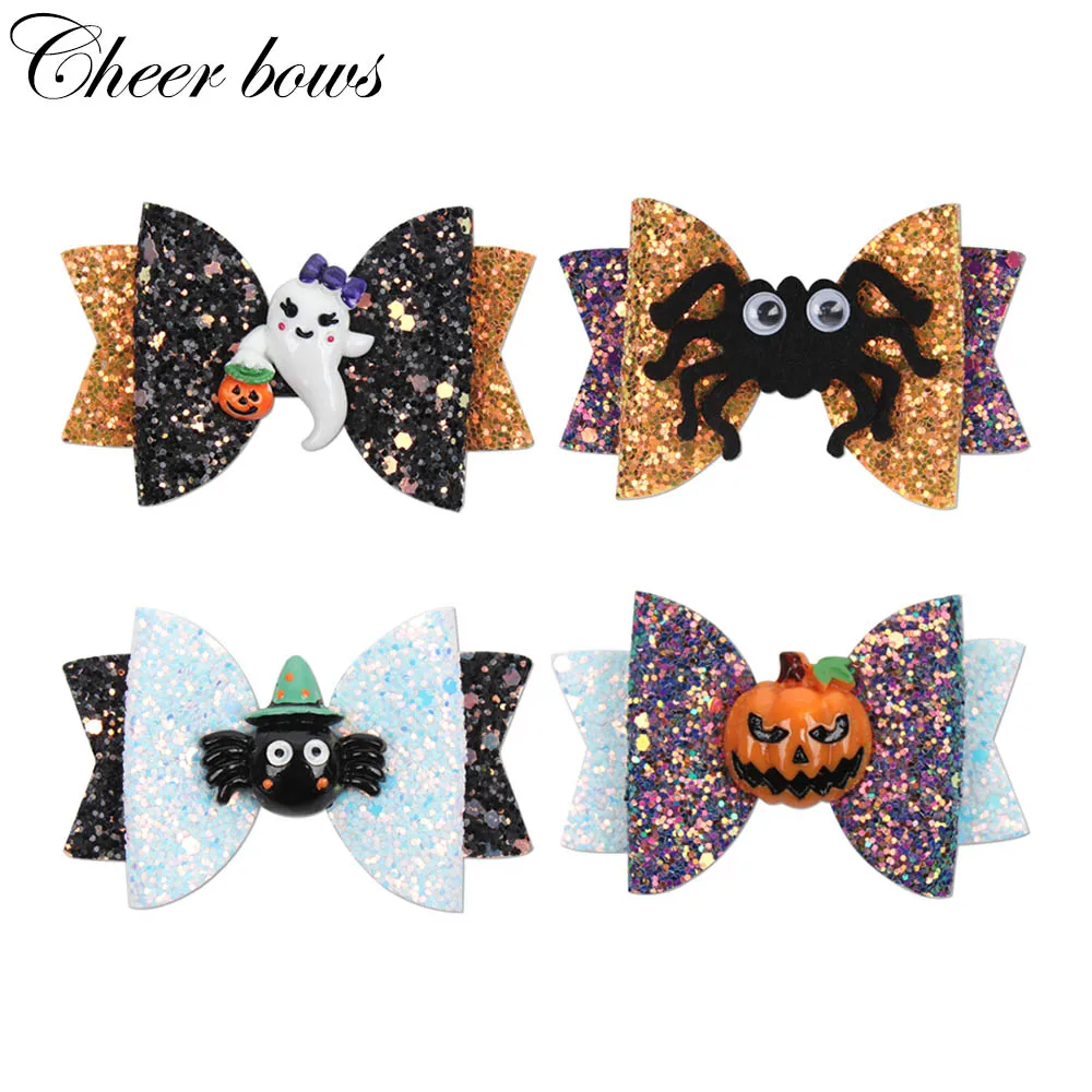 

1PC 3" Glitter Hair Bows with Pumpkin Hairgrips Halloween Hair Clips for Gilrs Dance Party Barrettes Hair Accessories