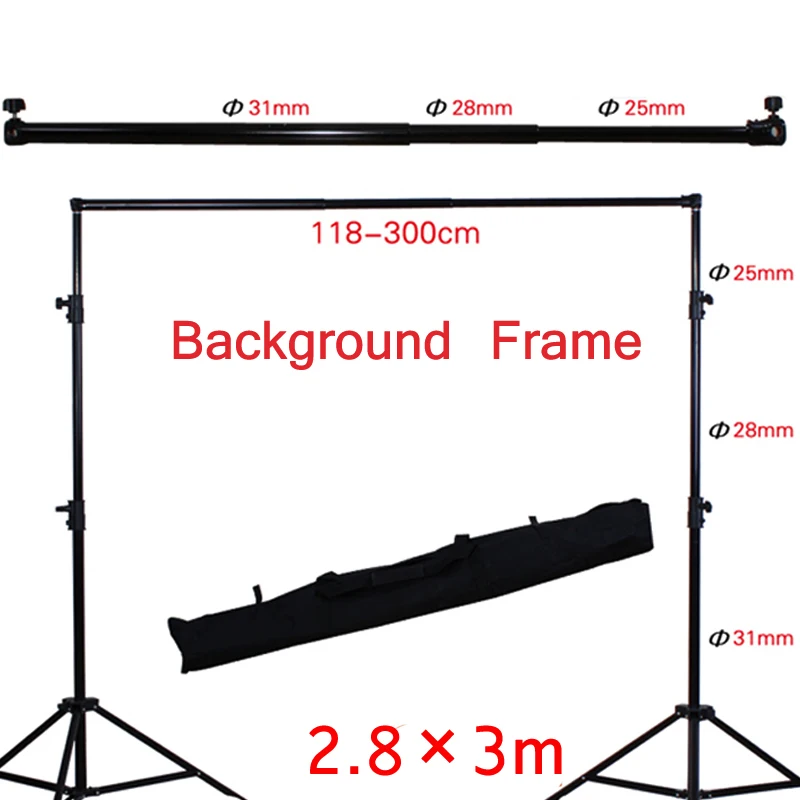  Photo Studio Background Support Stand Photography Adjustable 2.8x3m Backdrop Crossbar Kit for Photo