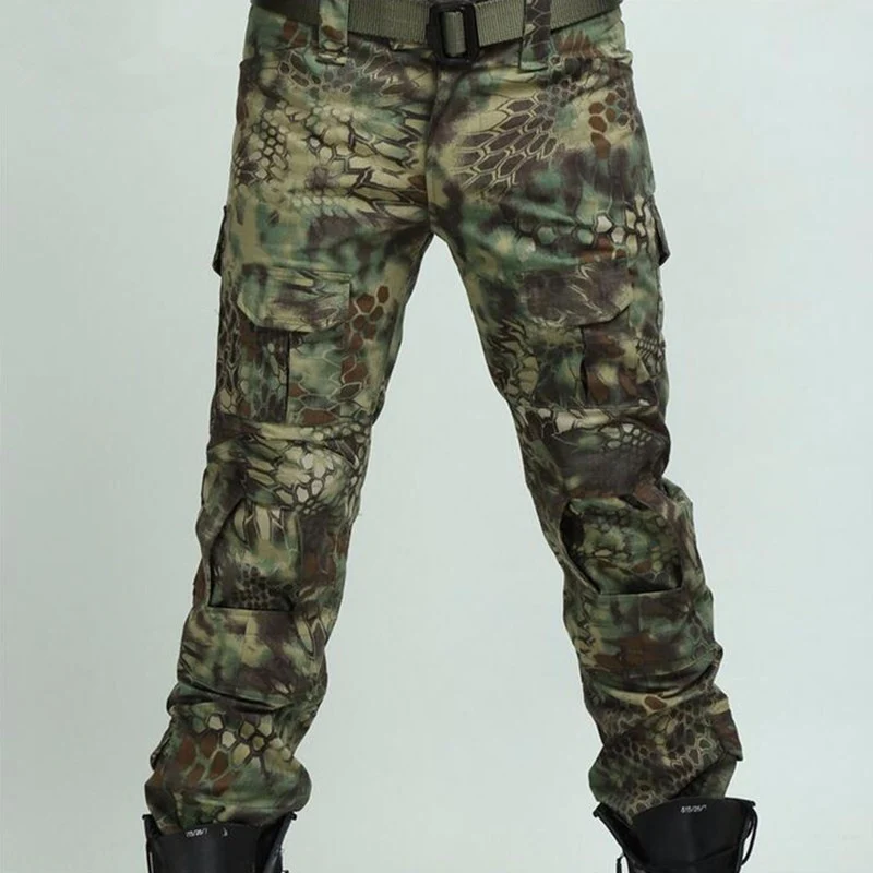 Камуфляжные военные тактические штаны, армейская Военная униформа для страйкбола, Пейнтбольные боевые брюки-карго, без наколенников, мужские армейские брюки - Цвет: Green Snake
