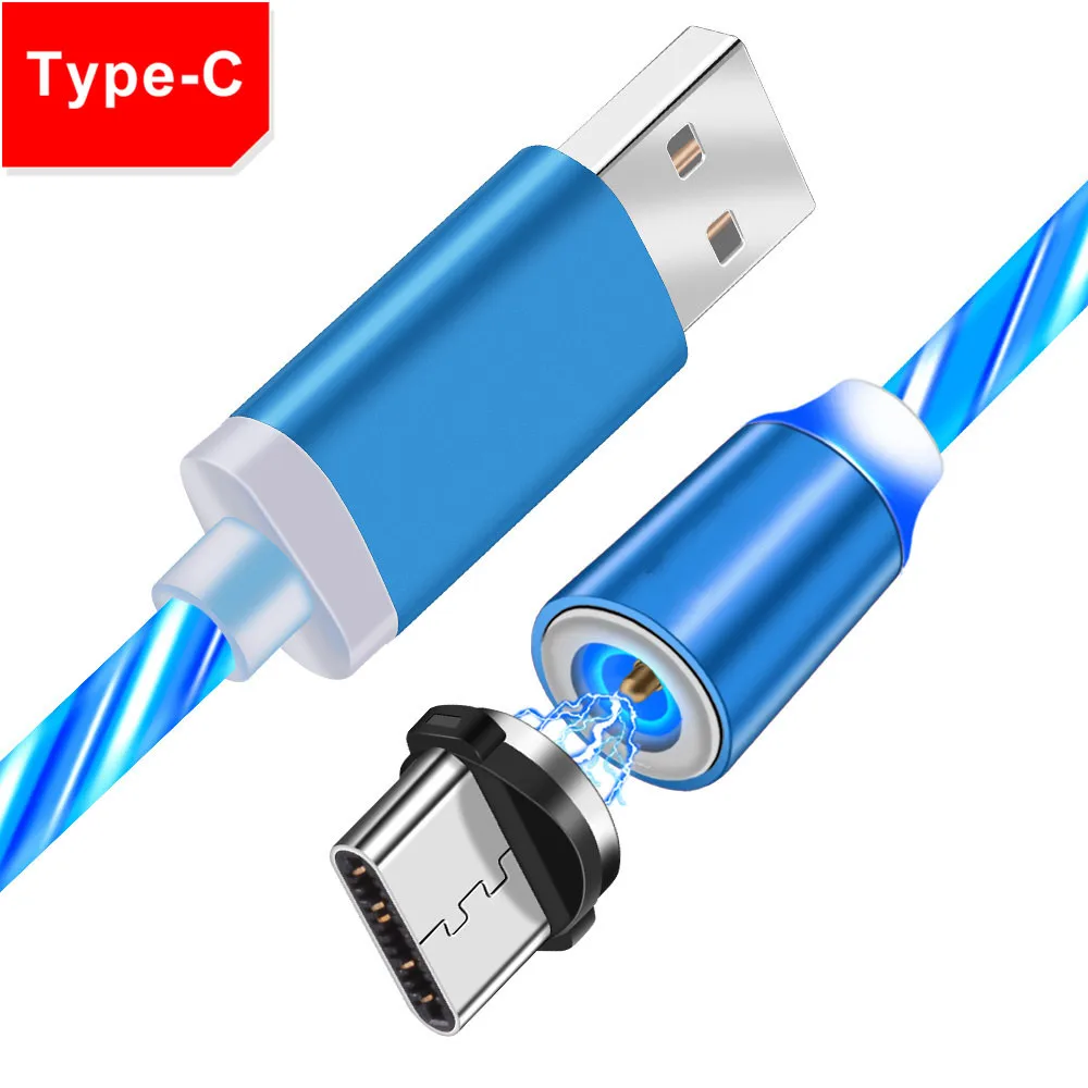 Dazzle светодиодный светящийся Магнитный кабель для быстрой зарядки Micro usb type C зарядное устройство для iphone 6 7 X XS для samsung a50 Redmi 5 6 Note 7 Pro - Цвет: Blue Type C Cable