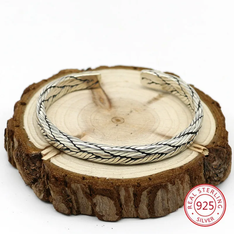 

925 sterling silver bracelet ethnic style retro fashion personality jewelry twist cross simple style send 2019 hot sale Bangles