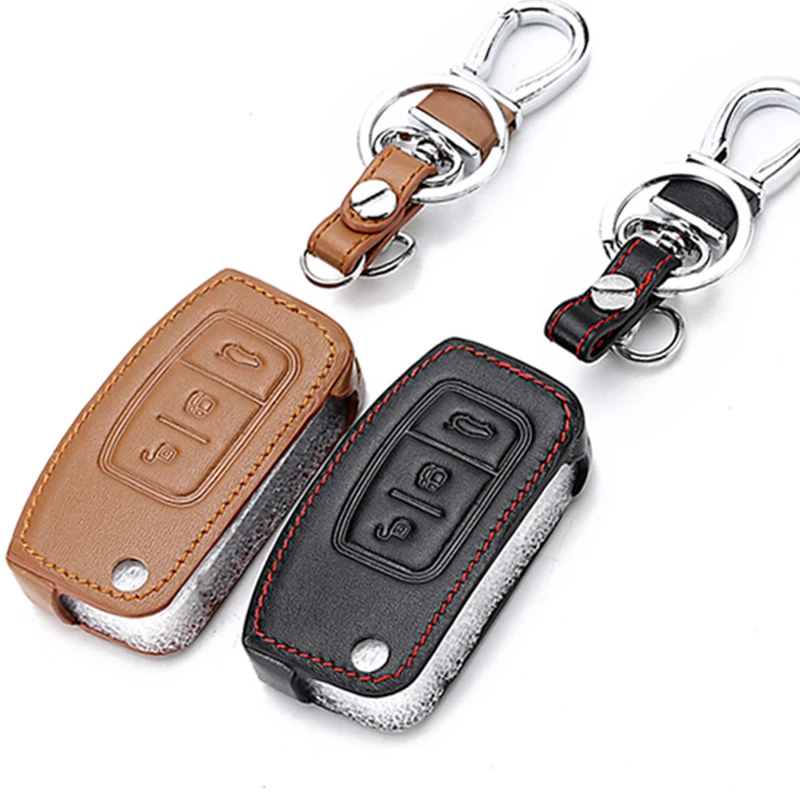 

Genuine Leather Car Key sticker Case For Ford Ecosport Mondeo 3 Accessories Focus 3 2 Kuga Explorer Key Chain Wallet For Ford