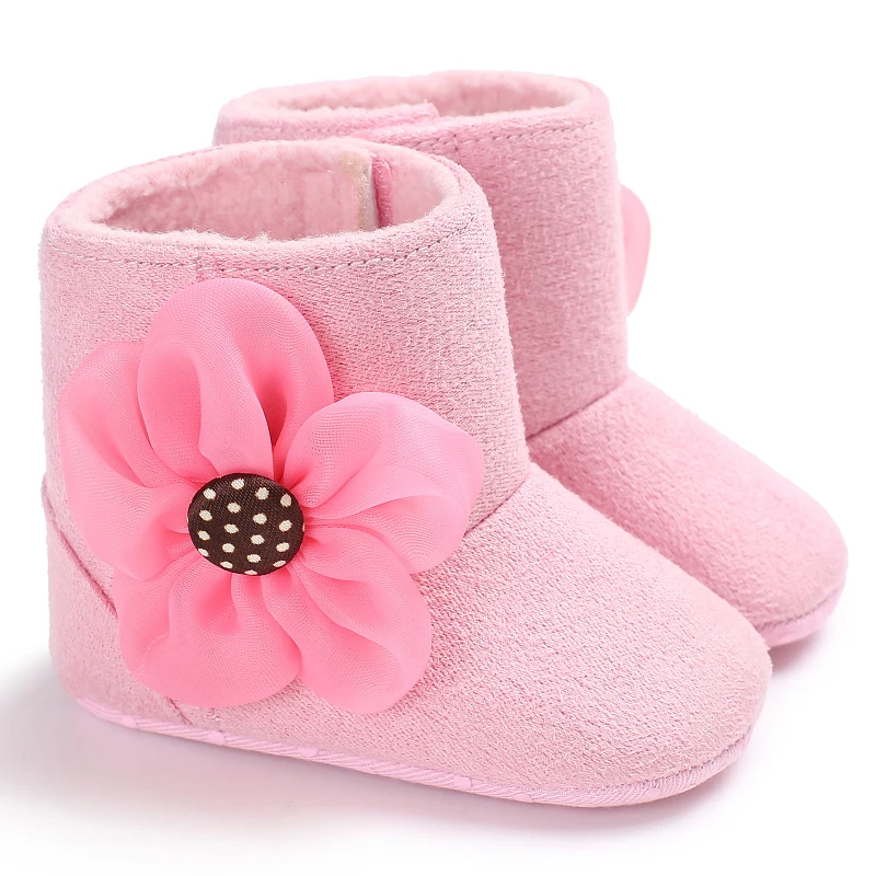 Pink Детская зимняя для девочек хлопчатобумажная детская обувь, Новорожденные, с цветами, для мальчиков; для детей мягкая подошва футбольные бутсы - Цвет: Pink
