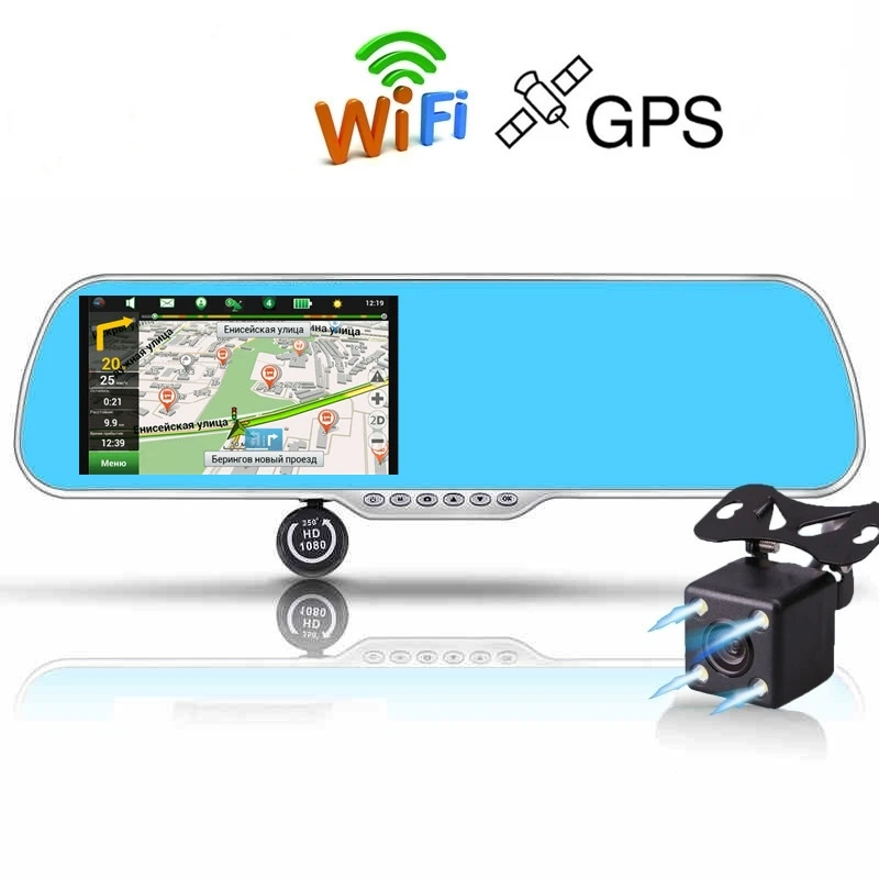 

Ecartion 5" Android Touch Car DVR GPS Navigation Rearview Mirror Car Camera Dual Lens Wifi Dash Cam FHD 1080P Video Recorder