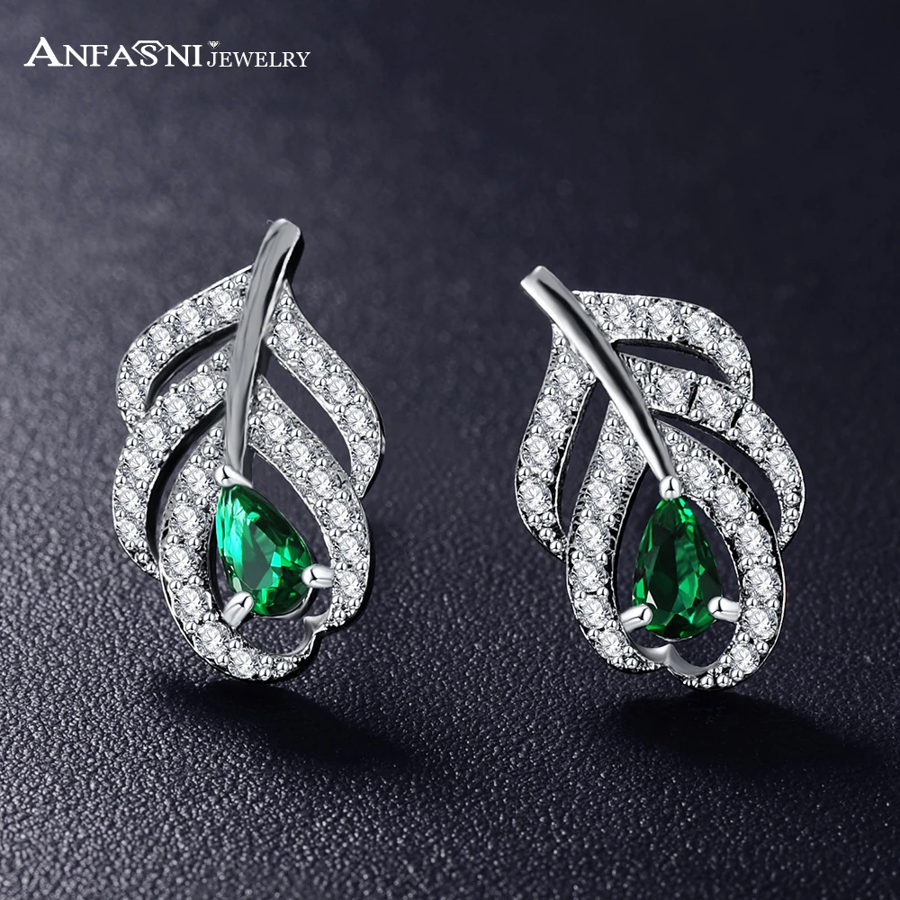 

ANFASNI New Elegant Leaf Shaped Cubic Zircon Earring Stud Earring For Women Wedding Party Jewelry CER0053-B