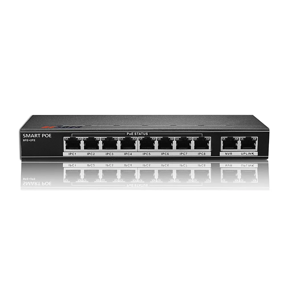 ANBIUX 802.3af/at 8CH POE коммутатор 10 портов 10/100 Мбит/с CCTV коммутатор 250 передача сигнала 8 POE портов 1 NVR+ 1 Uplink порт 123,2 Вт