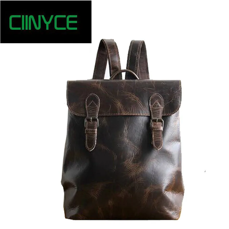 Big Capacity Men Backpack Crazy Horse Skin 13 Laptop rucksack daypack genuine cow leather school back pack bags male mochila men s black soft cowhide back pack multifunctional genuine cow leather12 9 inches laptop rucksack male schooltravel shoulder bag