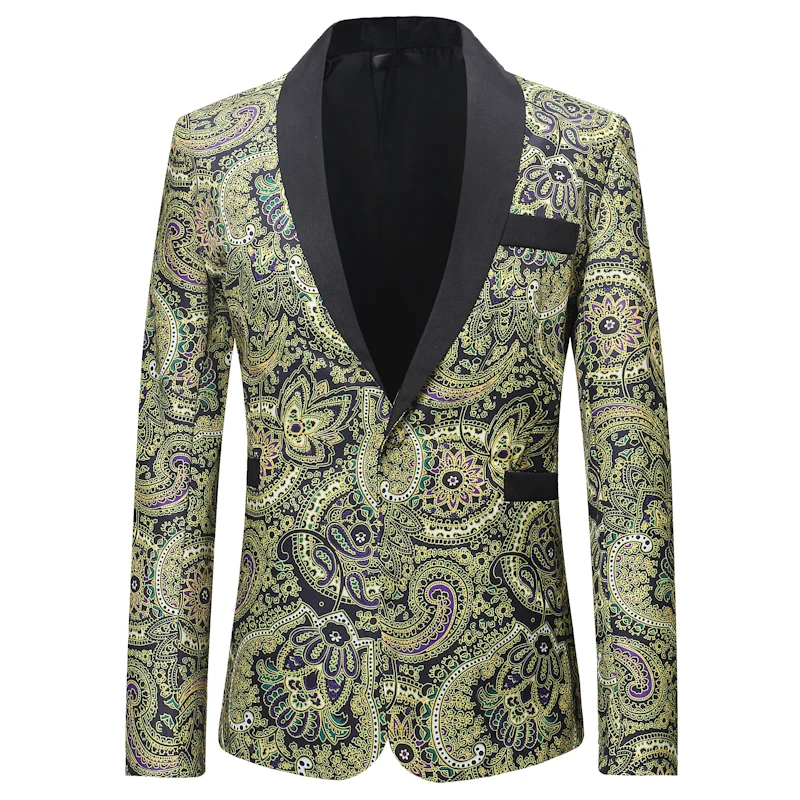 

2019 spring and autumn new men's casual formal flower suit jacket shawl lapel design DJ club stage singer clothes large 3XL suit