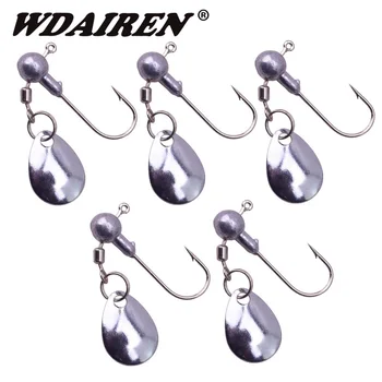 

5Pcs/lot 2g 4g soft lure jig head Spinner Fishing hooks Spoon Lure Rotating Metal Sequins baits Wobbler fishing Tackle FA-067