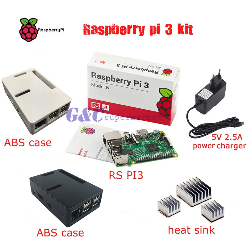 Raspberry pi 3 + ABS корпус 5V2. 5А зарядное устройство jack B шт. Алюминиевый радиатор|raspberry
