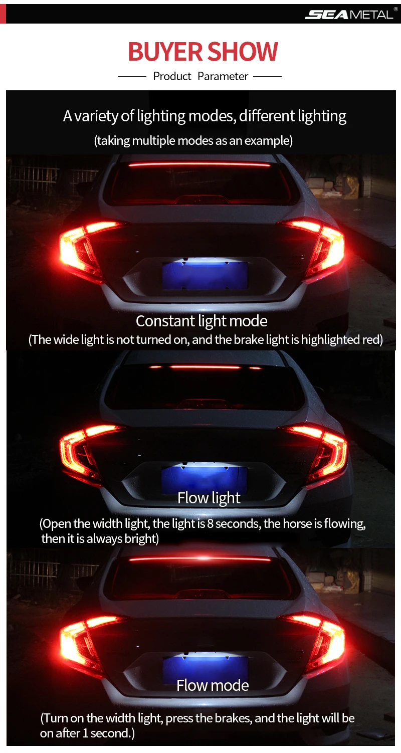 12 в 90 см Универсальный Автомобильный третий тормозной светильник, гибкий светодиодный дополнительный стоп-светильник s Предупреждение ющий светильник
