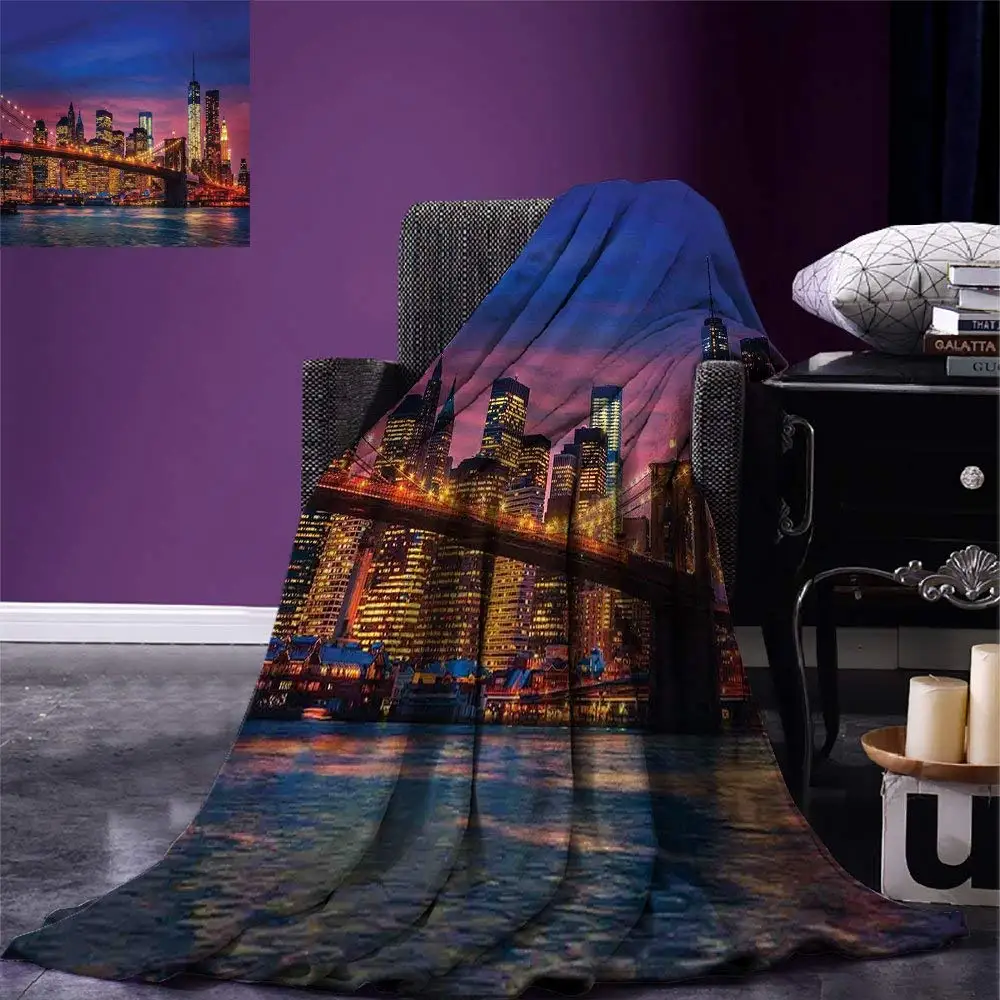 

New York Throw Blanket NYC That Never Sleeps Reflections on Manhattan East River City Image Photo Print Warm Microfiber Blanket