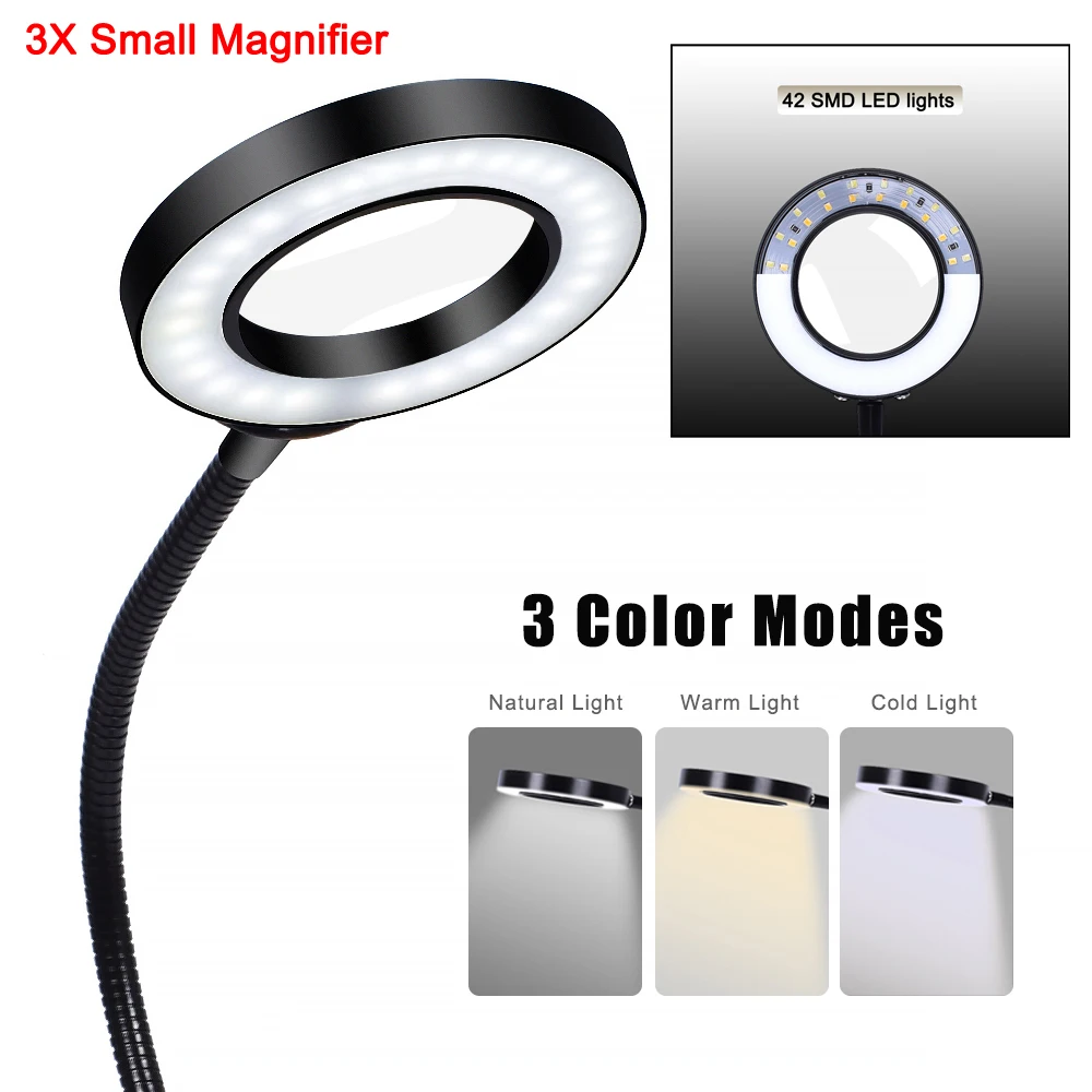 Magnetic Flexible Arm Illuminated Magnifier USB 3X LED Magnifying Glass  Desk Lamp for Soldering Iron Repair Reading Workbench - AliExpress