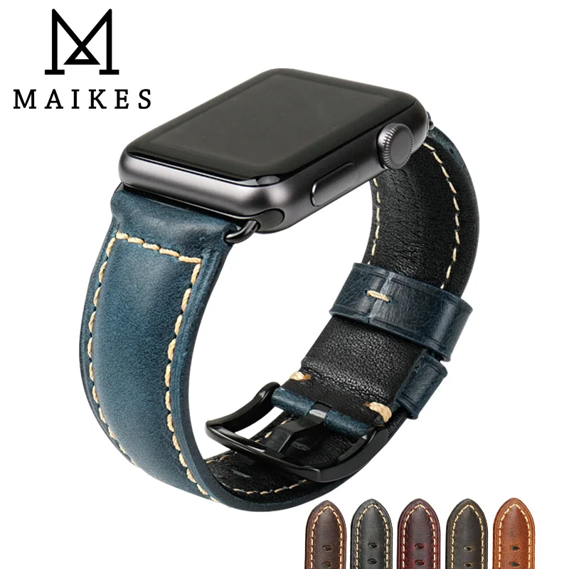 MAIKES для Apple Watch Band 42 мм 38 мм/44 40 серия 4/3/2/1 iWatch СИНИЙ Масляный воск кожаный ремешок