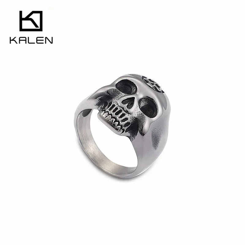 KALEN кольца из нержавеющей стали с черепом викинга для мужчин размер США#8-12 панковские байкерские кольца ювелирные изделия на Хэллоуин - Цвет основного камня: KR49244-K