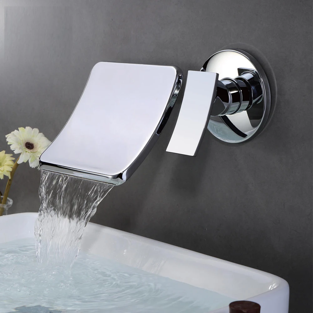 

A1 304 stainless steel washbasin faucet wall-mounted waterfall faucet 4 interface hot and cold mixing faucet wx5251455