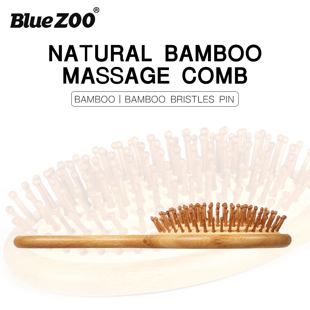 Blue ZOO Natural Bamboo Hair Brush Bamboo Bristles Pin Massage comb