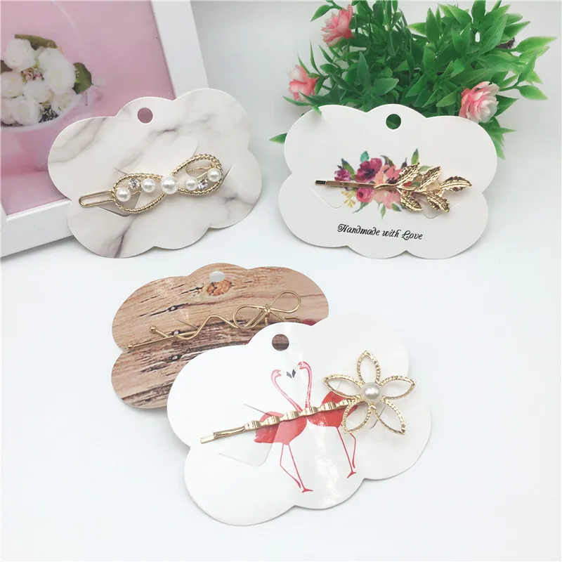 48Pcs Paper Vomen Hair Accessory Hairpin Packing Cards Hair Clip Displays Card 6.5*9cm Paper Jewelry Hang Price Tag Cards